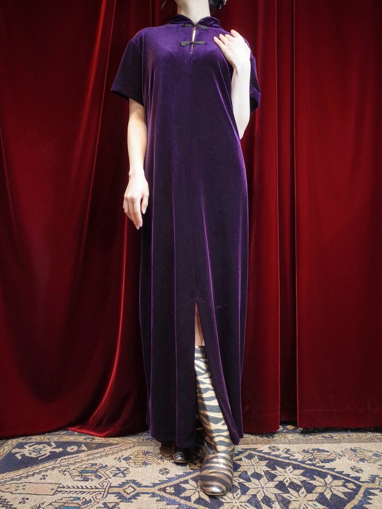 Deep Purple Velvet China Dress