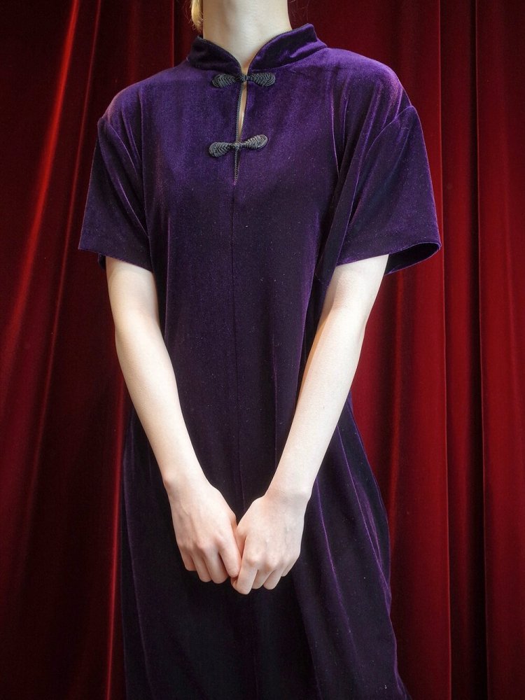 Deep Purple Velvet China Dress