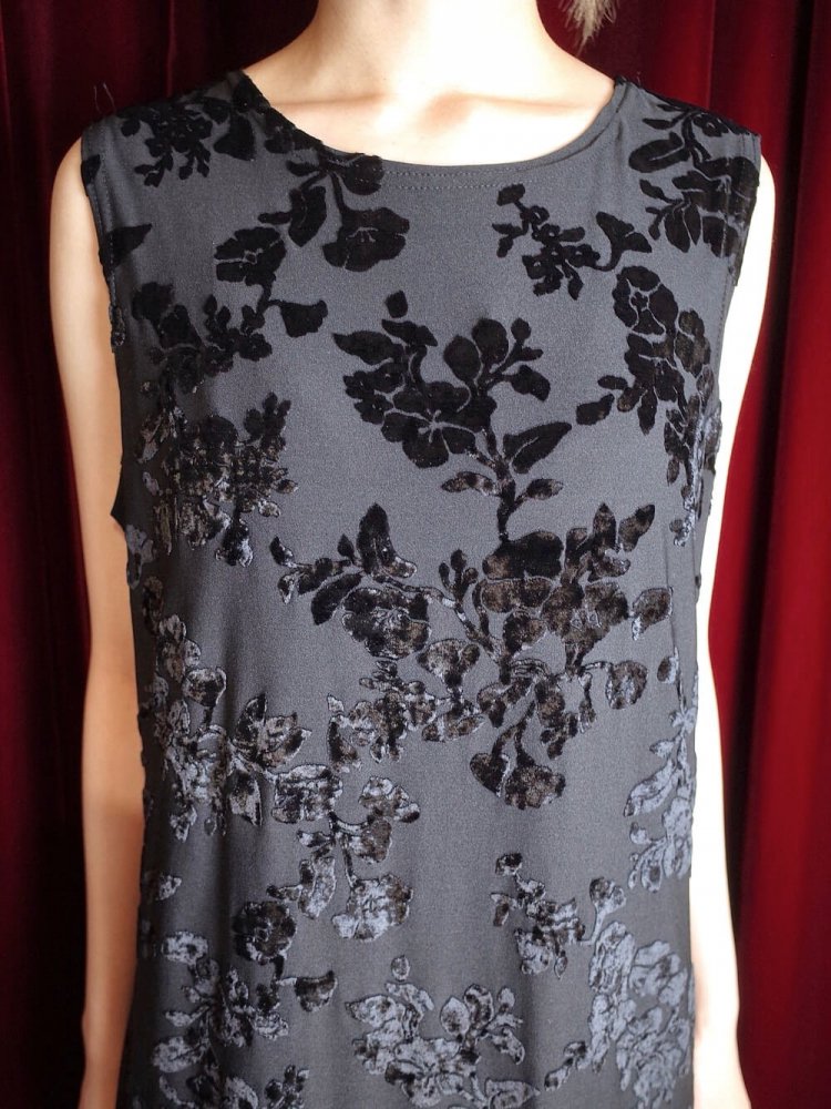 Black Flower Velvet  Sheer Dress