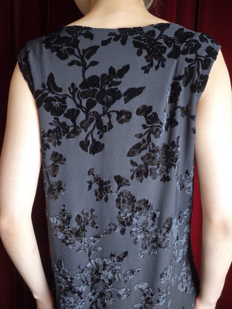 Black Flower Velvet  Sheer Dress