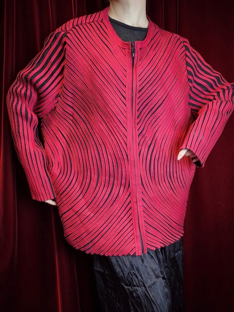 Red & Black Code Embroidery Mesh Jacket