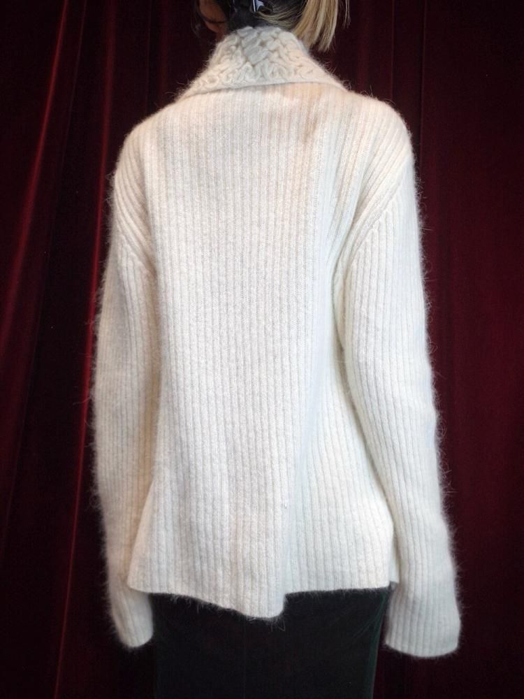 Code Embroidery White Angora Knit Jacket