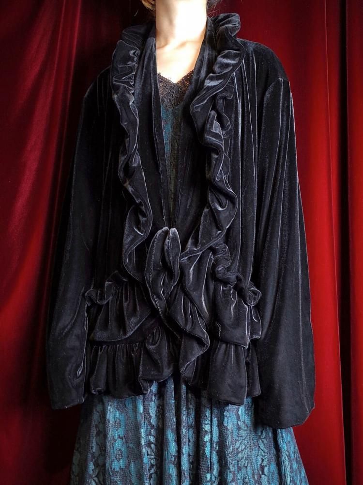 Black Velvet Frill Gown