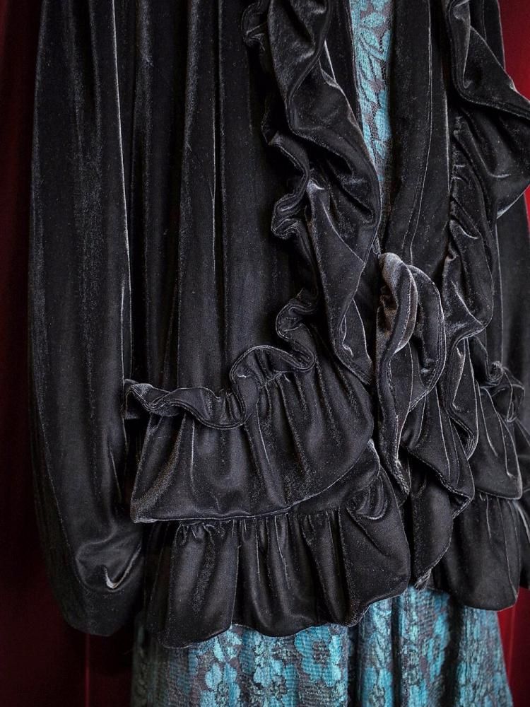 Black Velvet Frill Gown