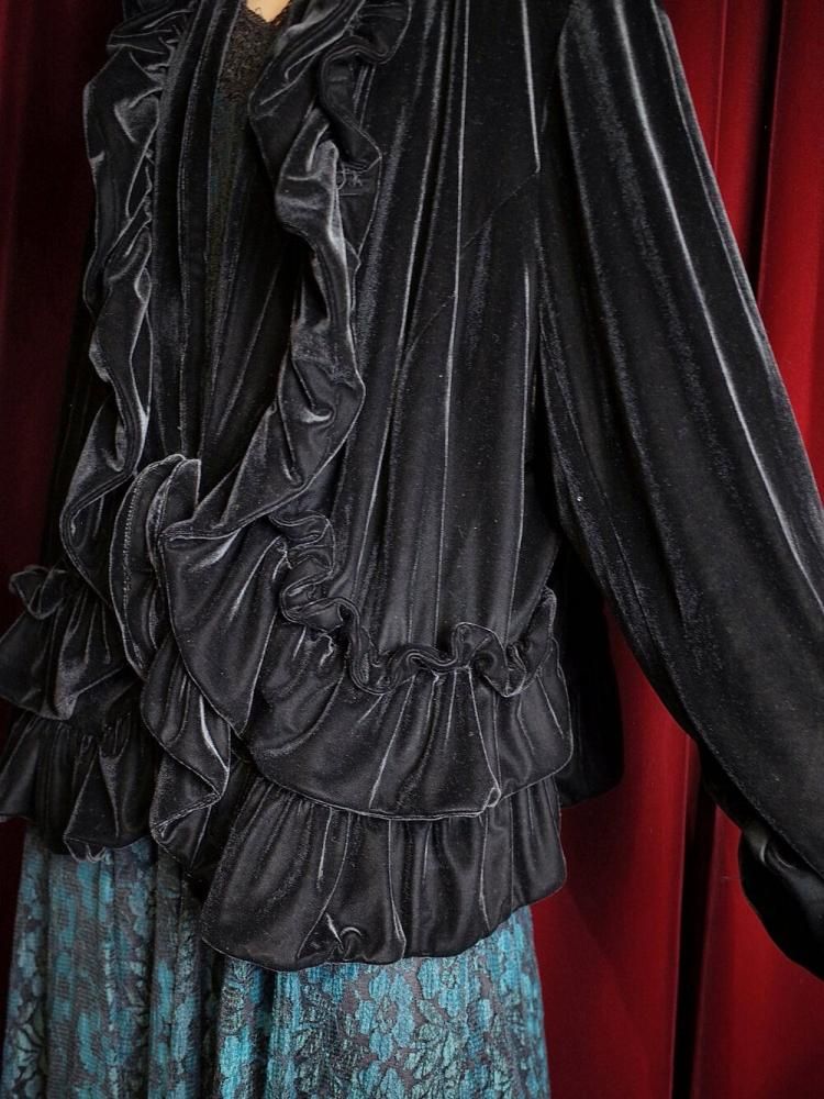 Black Velvet Frill Gown