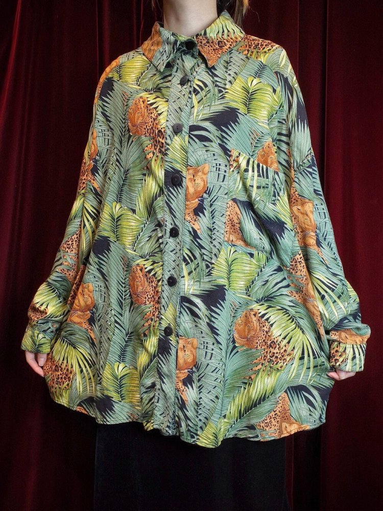 "Panther Hiding In The Jungle" Drape Rayon Shirt