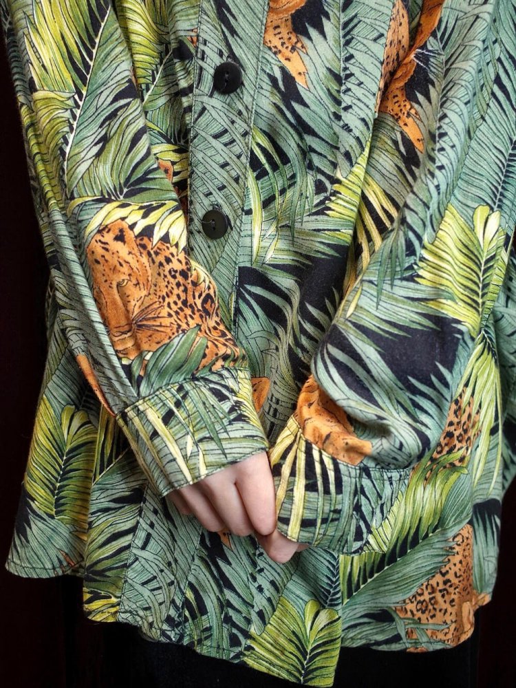 "Panther Hiding In The Jungle" Drape Rayon Shirt