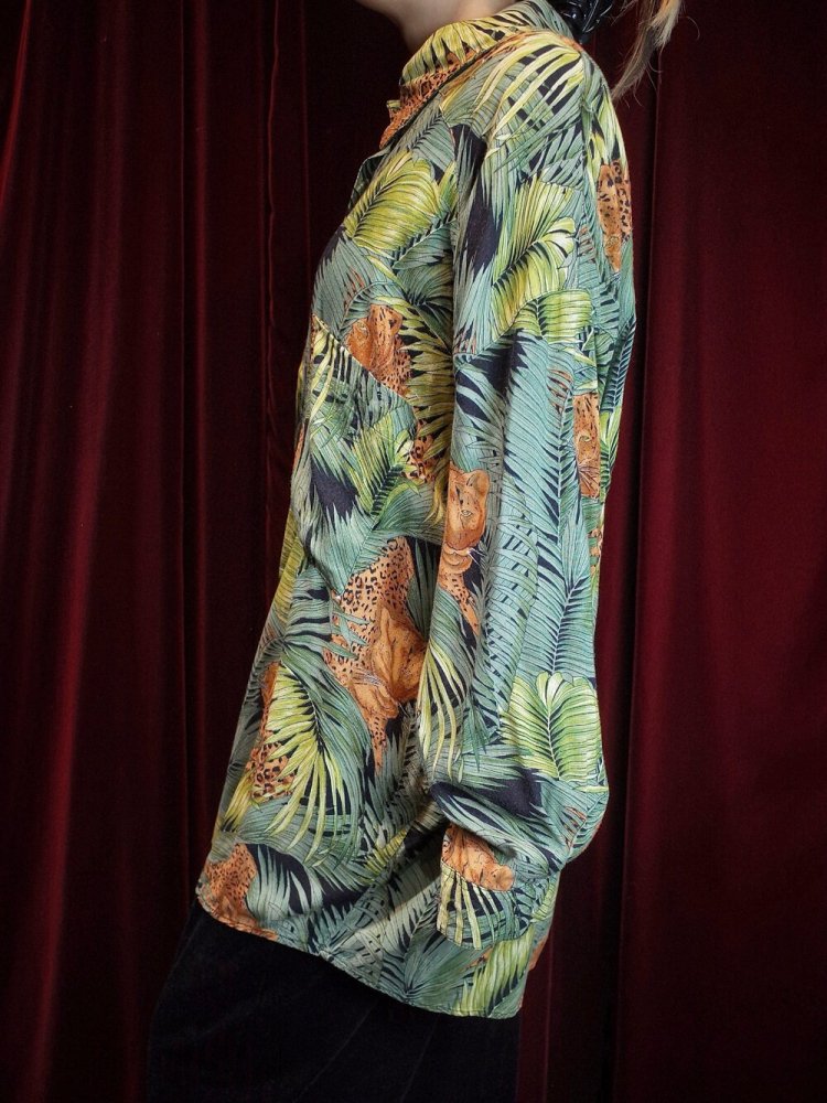 "Panther Hiding In The Jungle" Drape Rayon Shirt