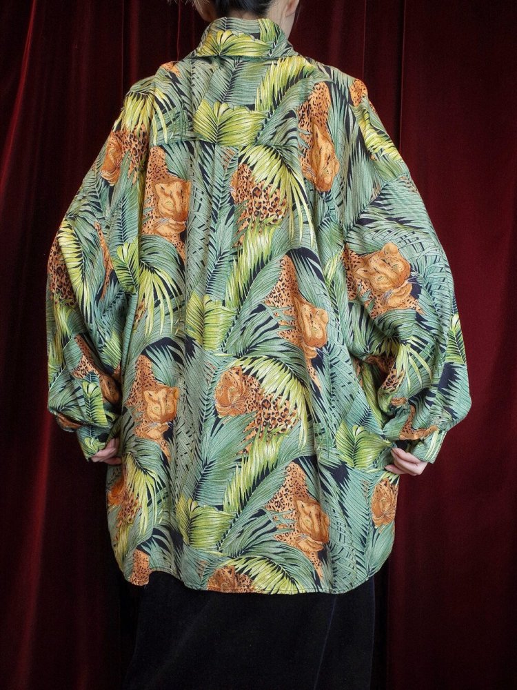 "Panther Hiding In The Jungle" Drape Rayon Shirt