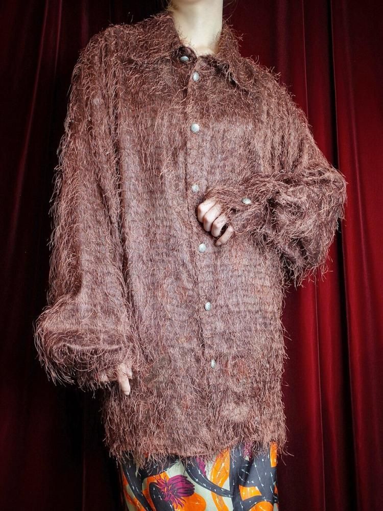 Chocolate Brown Shaggy Fringe Big Silhouette Shirt