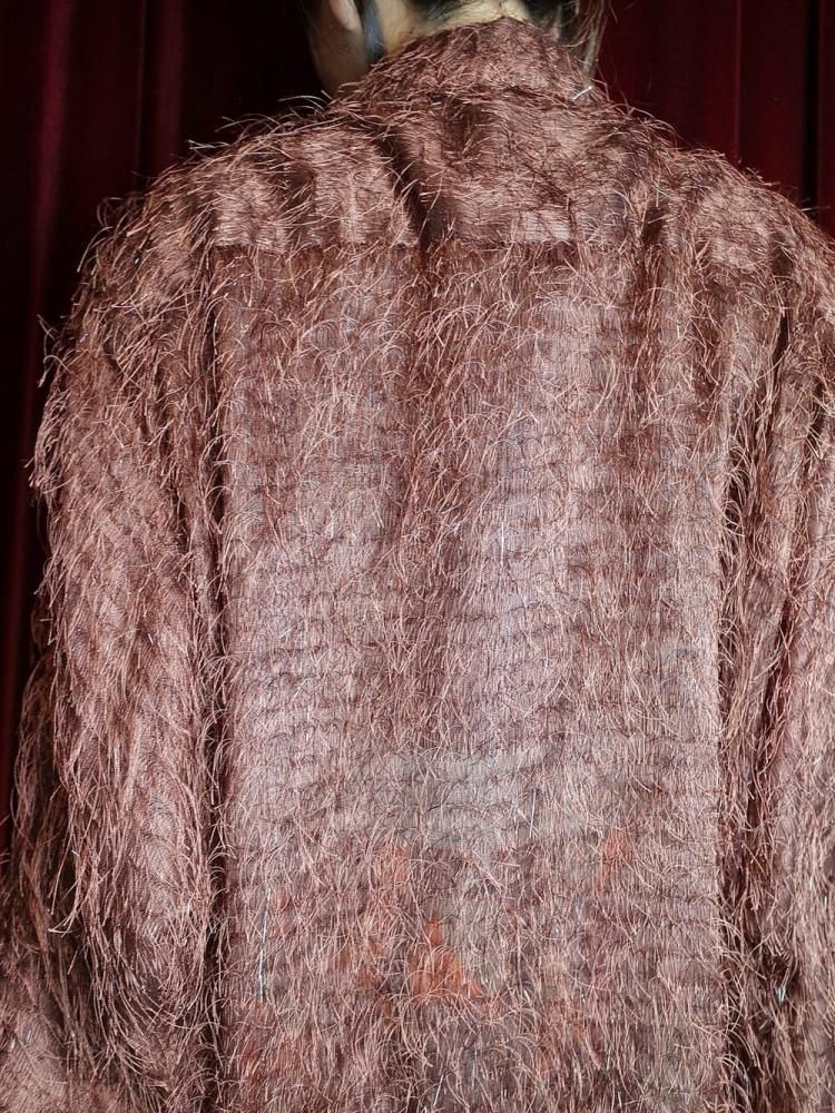 Chocolate Brown Shaggy Fringe Big Silhouette Shirt