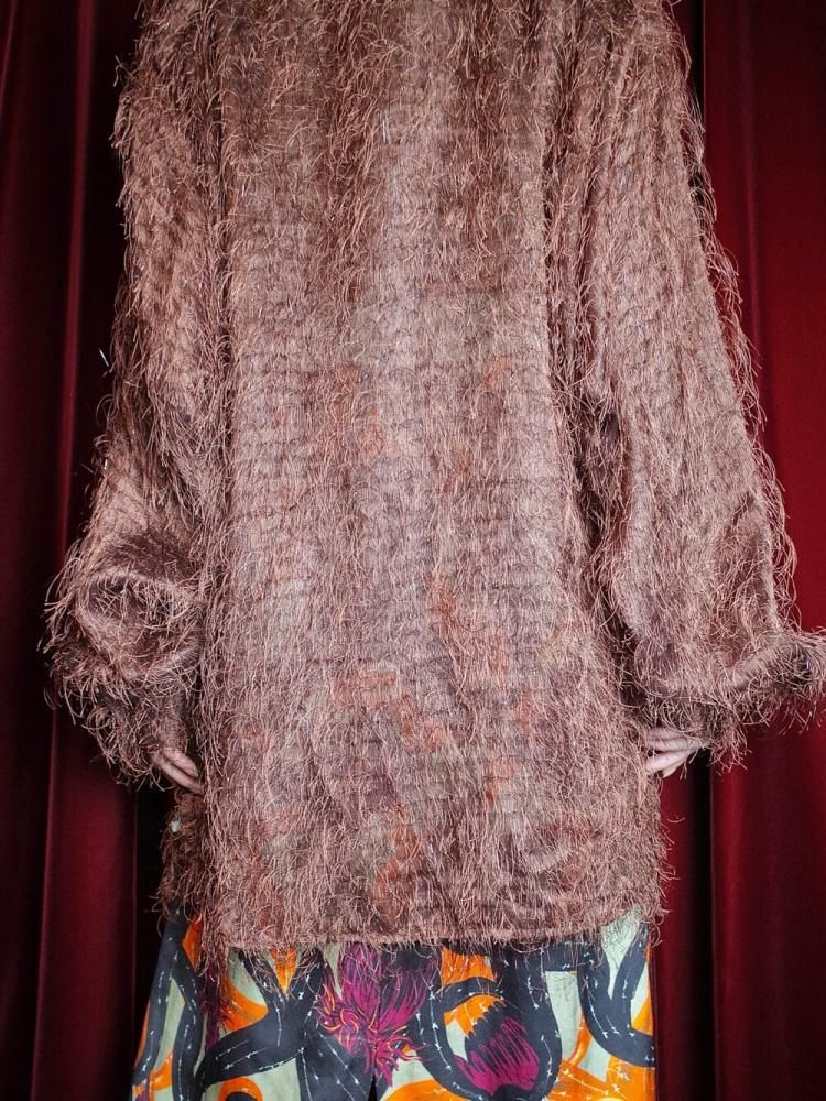 Chocolate Brown Shaggy Fringe Big Silhouette Shirt