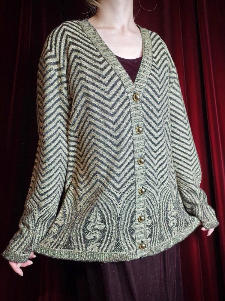 Zigzag  Arabesque Glitter Gold Black Cardigan