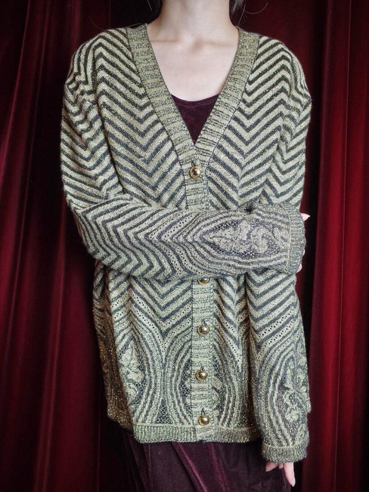 Zigzag  Arabesque Glitter Gold Black Cardigan