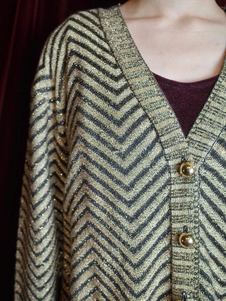 Zigzag  Arabesque Glitter Gold Black Cardigan