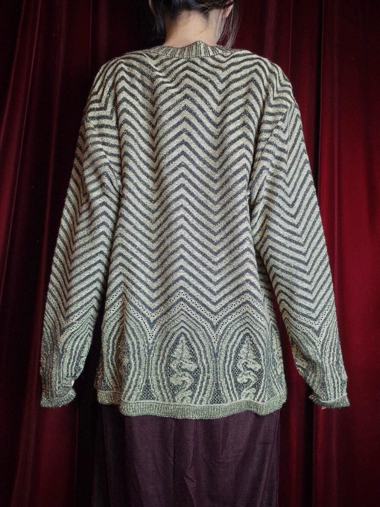 Zigzag  Arabesque Glitter Gold Black Cardigan