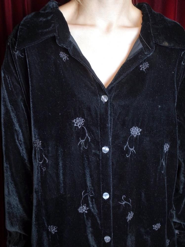 Black Velvet Eyelet Embroidery Shirt