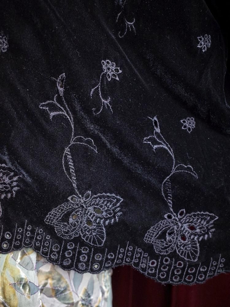 Black Velvet Eyelet Embroidery Shirt