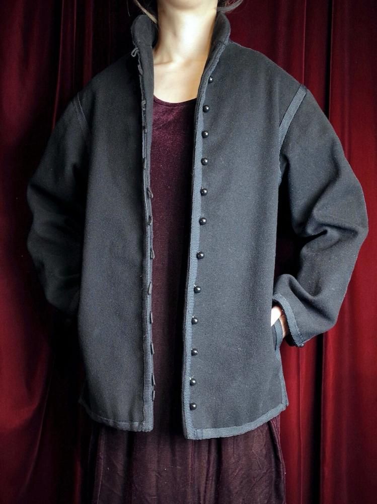 Black Wool Stand Collar Jacket