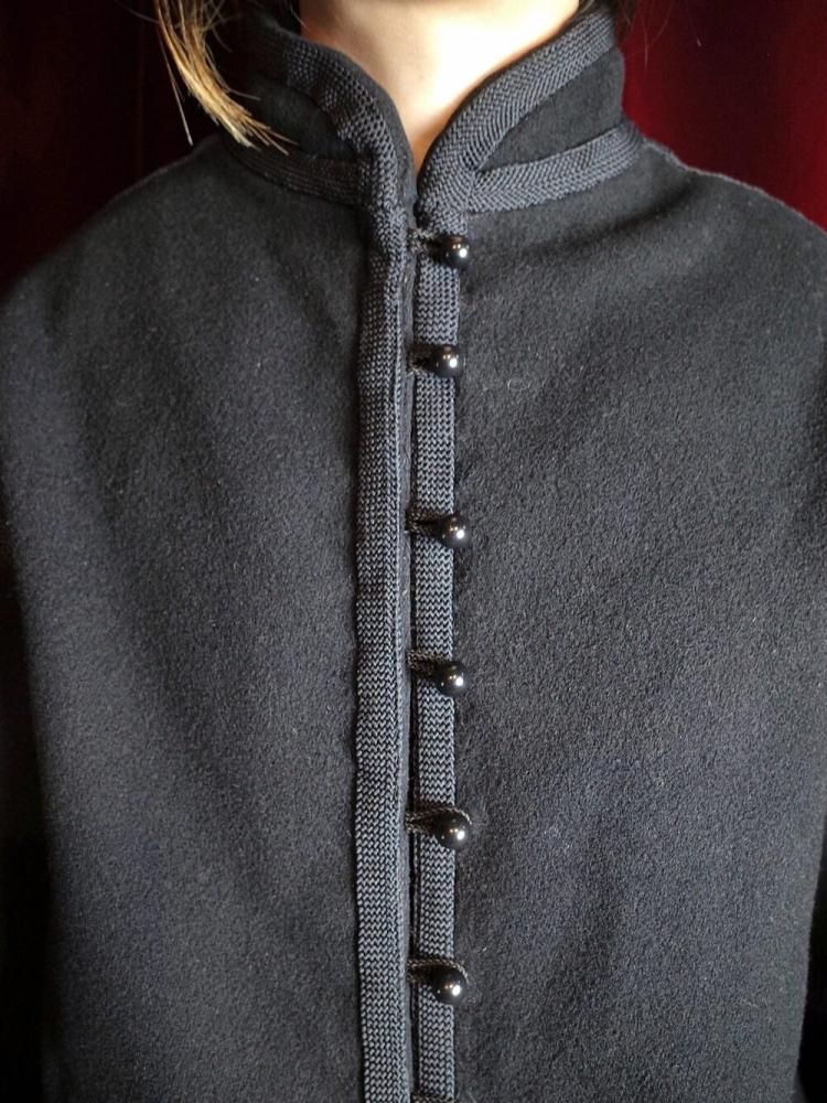 Black Wool Stand Collar Jacket