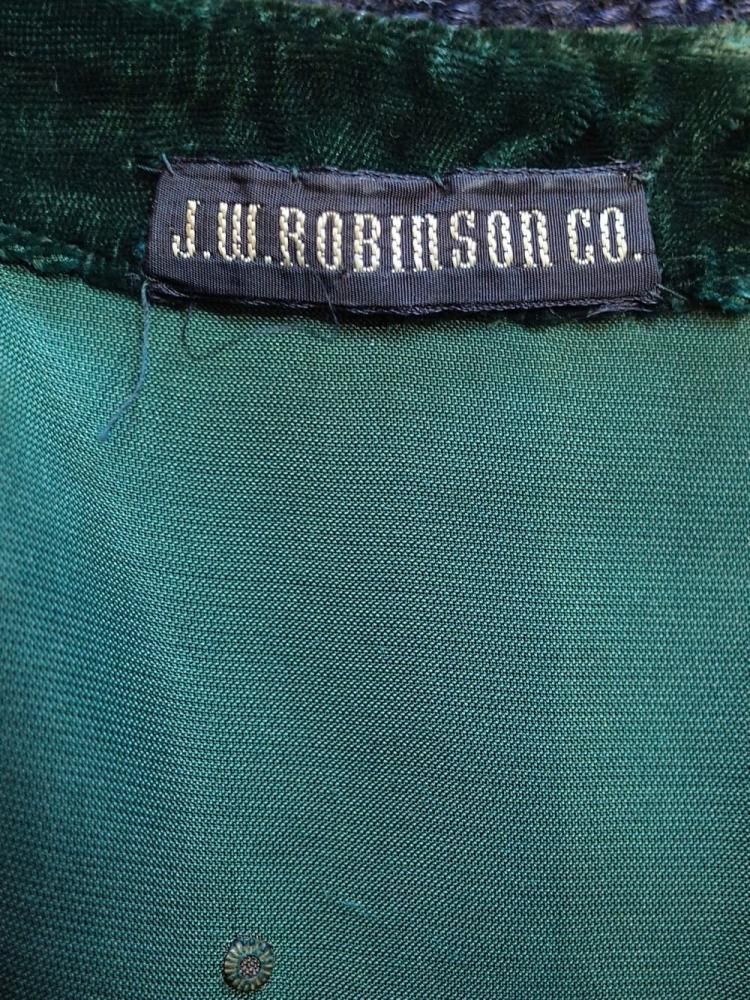 c.1940~50sJ.W. ROBINSON CO.Deep Green Velvet Bijou Embroidery Short Jacket