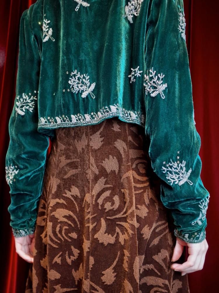 c.1940~50sJ.W. ROBINSON CO.Deep Green Velvet Bijou Embroidery Short Jacket