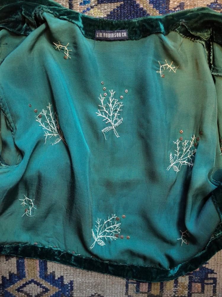 c.1940~50sJ.W. ROBINSON CO.Deep Green Velvet Bijou Embroidery Short Jacket