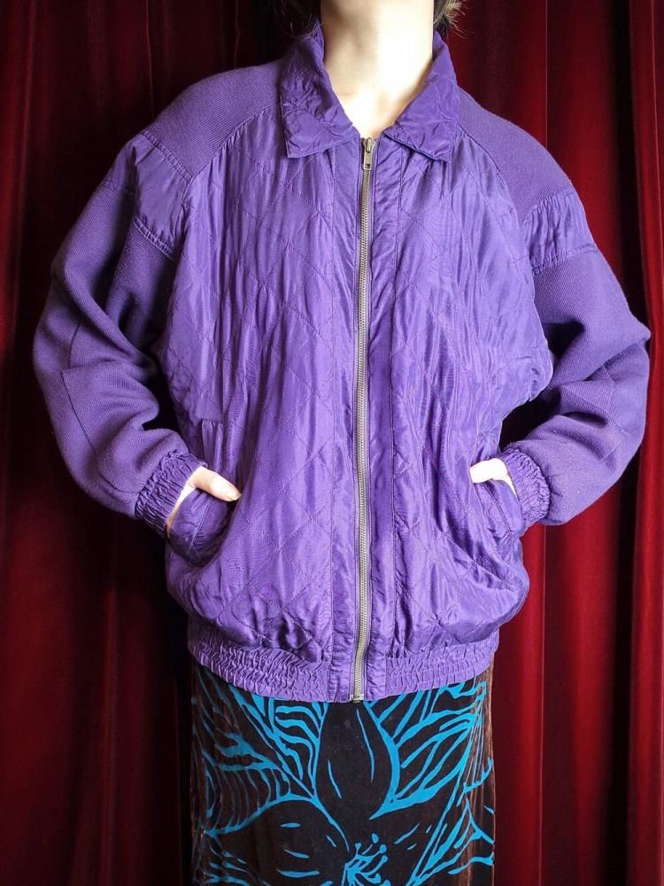 Purple Silk  Rib Knit Switch Quilting Blouson