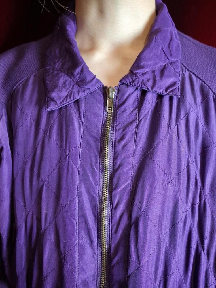 Purple Silk  Rib Knit Switch Quilting Blouson