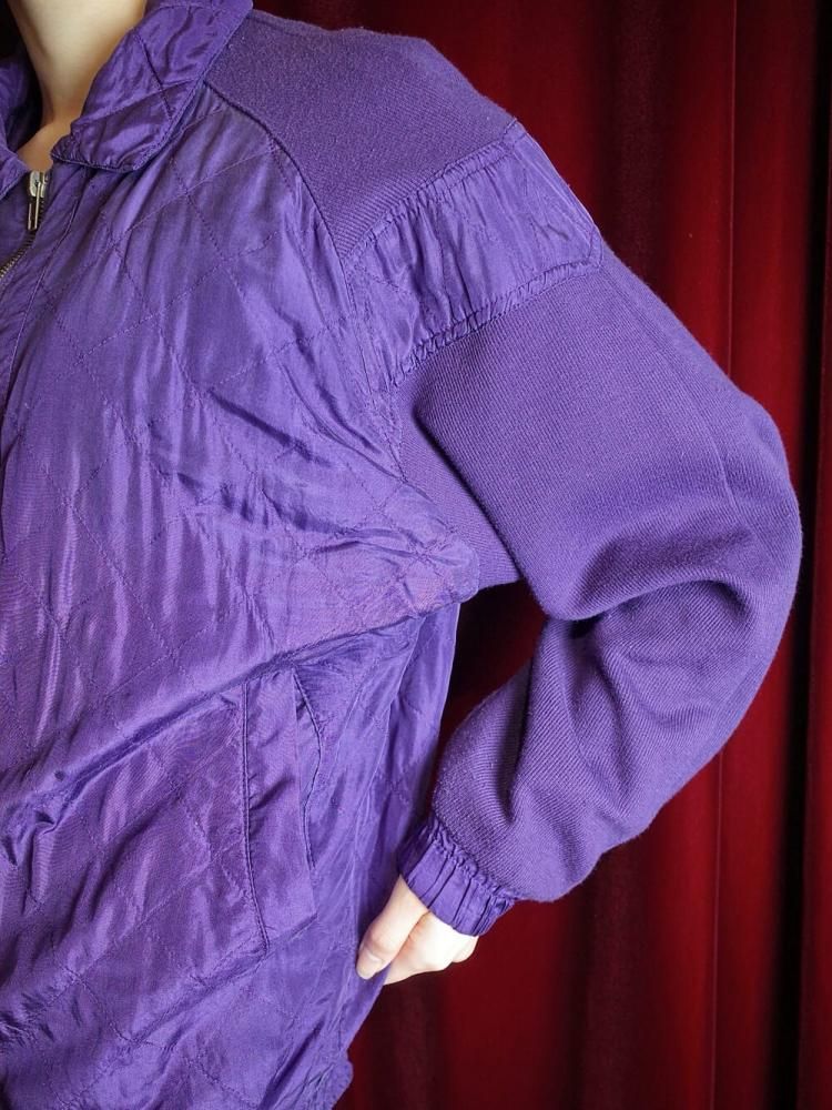 Purple Silk  Rib Knit Switch Quilting Blouson