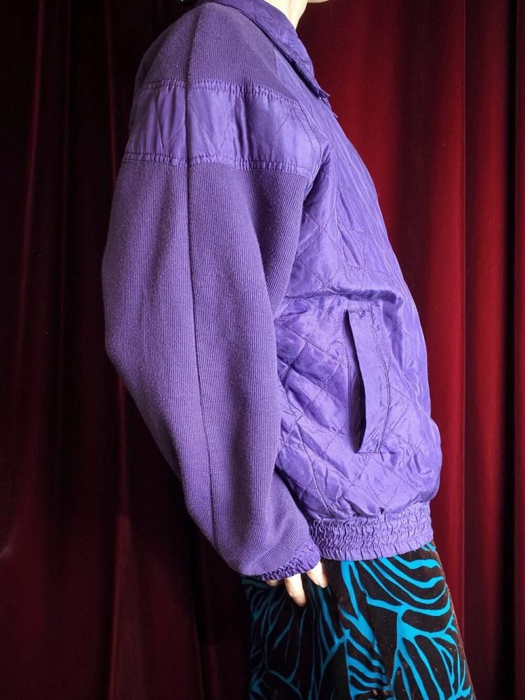 Purple Silk  Rib Knit Switch Quilting Blouson