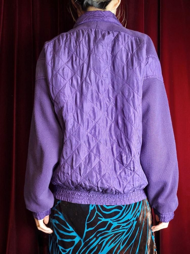 Purple Silk  Rib Knit Switch Quilting Blouson