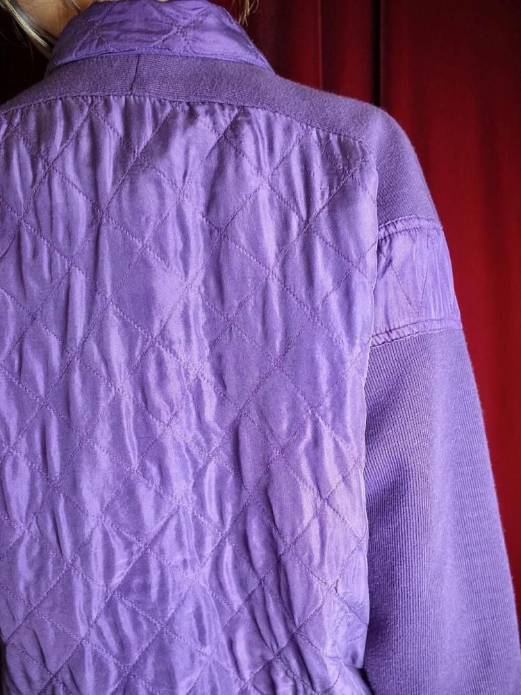 Purple Silk  Rib Knit Switch Quilting Blouson