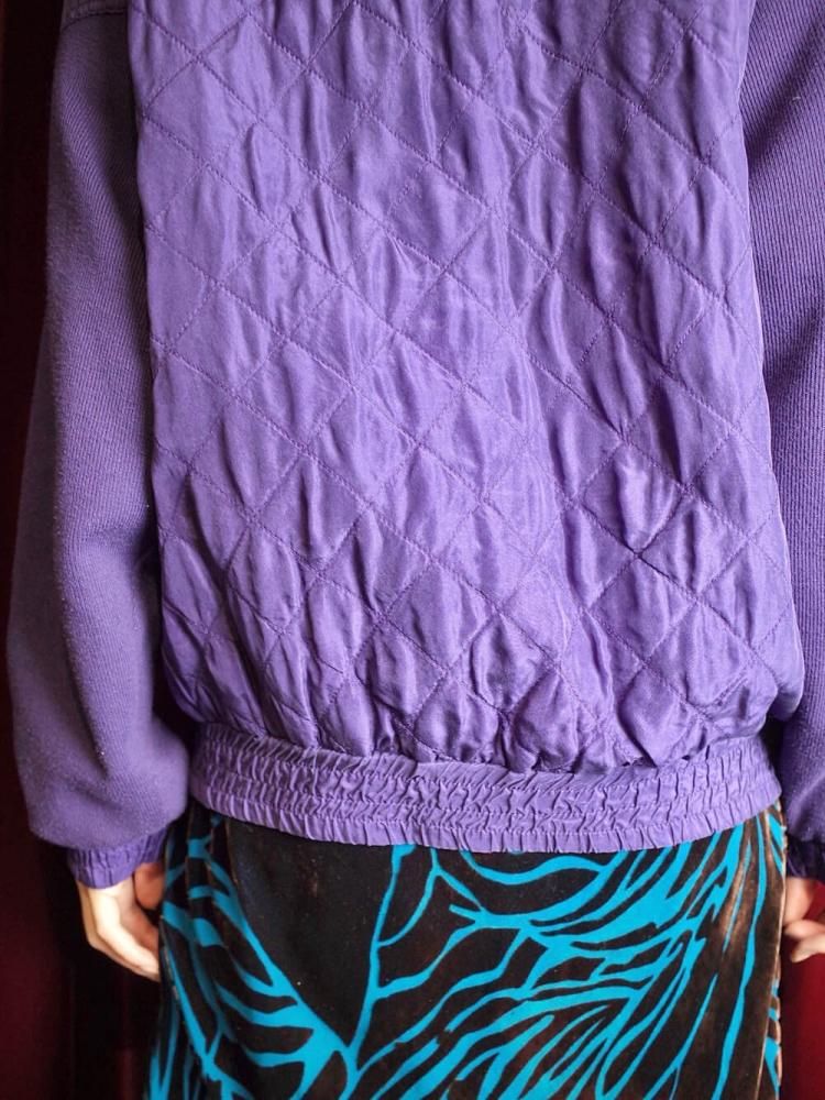 Purple Silk  Rib Knit Switch Quilting Blouson