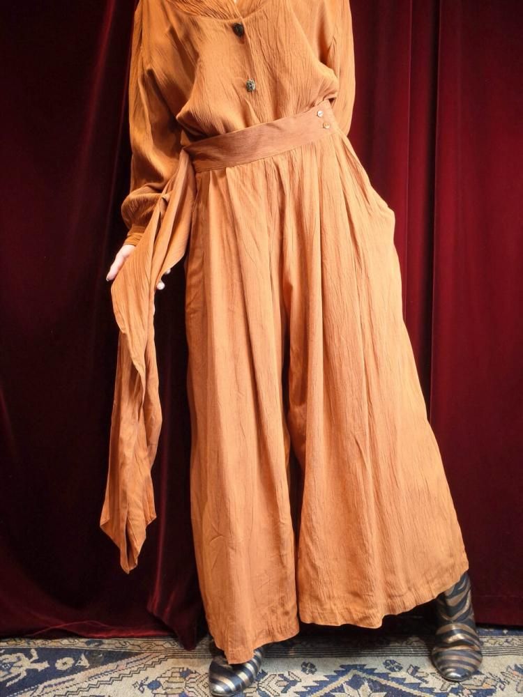 Smokey Orange Rayon Blouse & Wide Pants Setup