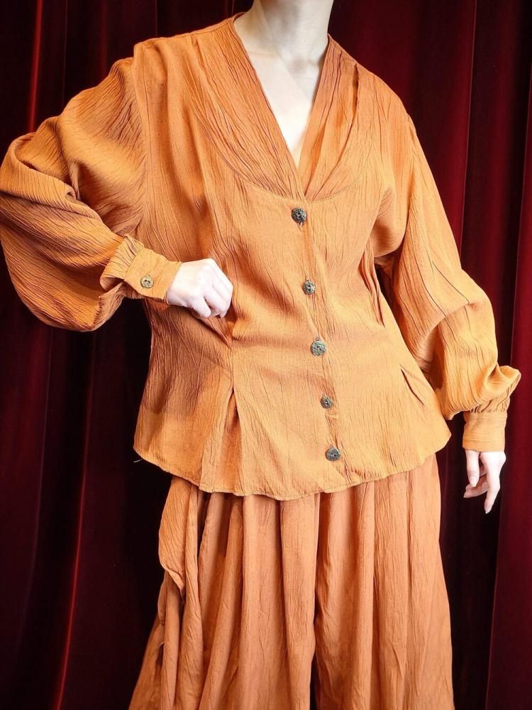 Smokey Orange Rayon Blouse & Wide Pants Setup