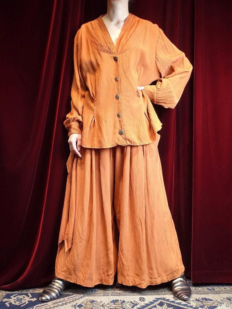 Smokey Orange Rayon Blouse & Wide Pants Setup