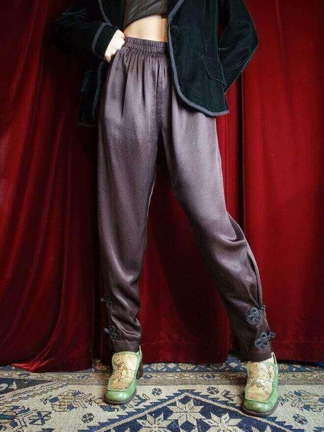 REMAKE / China JodhpursFade Black Rayon Satin Pants