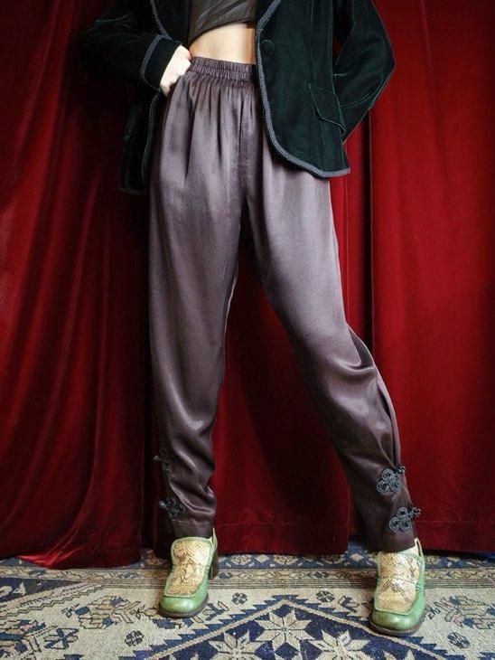 REMAKE / China JodhpursFade Black Rayon Satin Pants