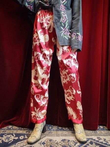 Oriental Dragon & Arabesque Satin China Pants