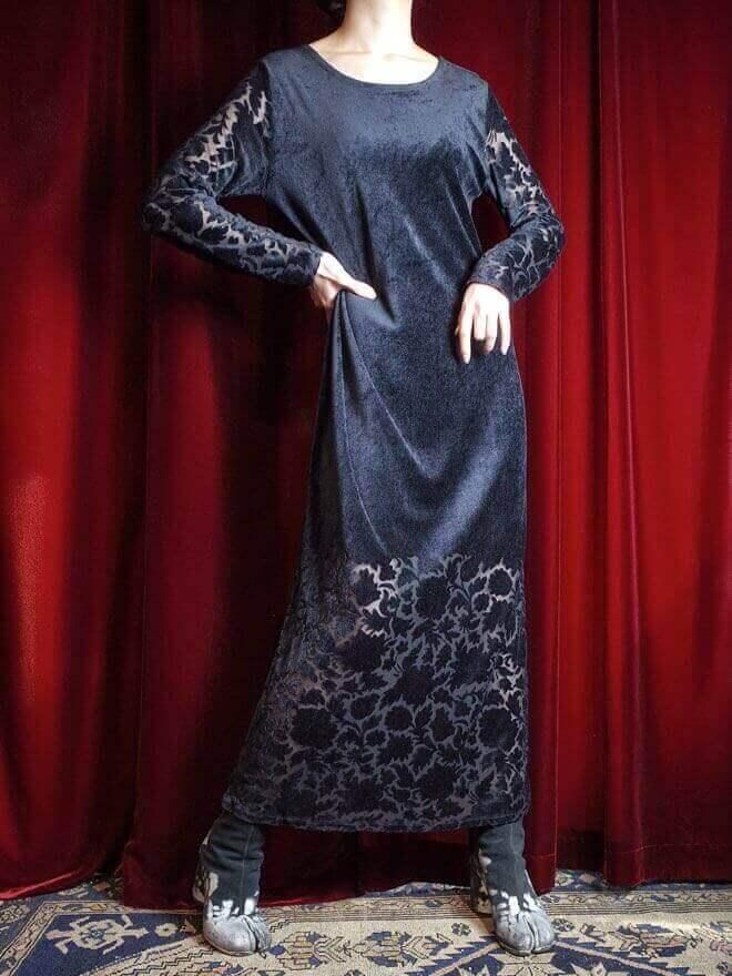 Black Velvet  Sheer Flower Dress