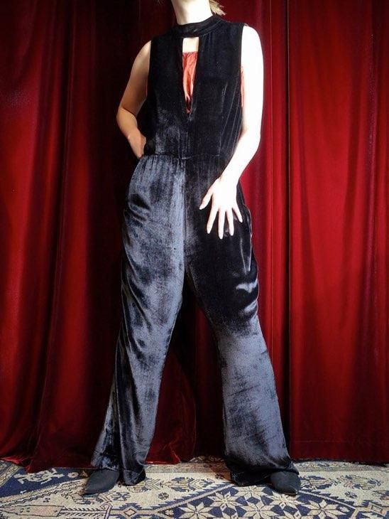 Black RayonSilk Velvet All in One