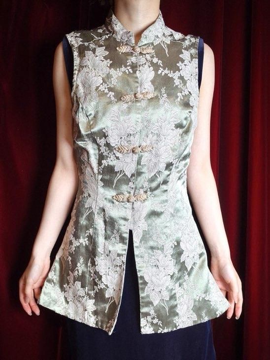 Mint Green Arabesque Satin China Shirt