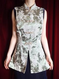 Mint Green Arabesque Satin China Shirt
