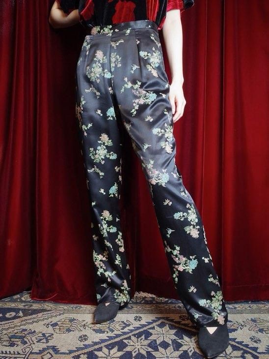 Black Rayon Satin China Pants