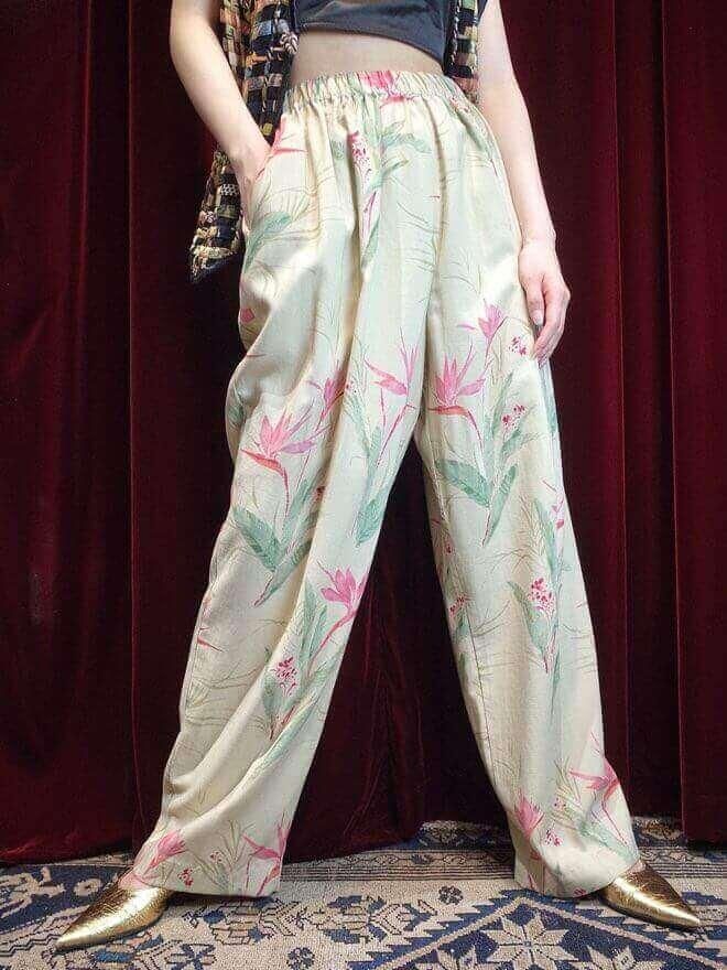 Rayon  Linen Watercolor Floral Pants