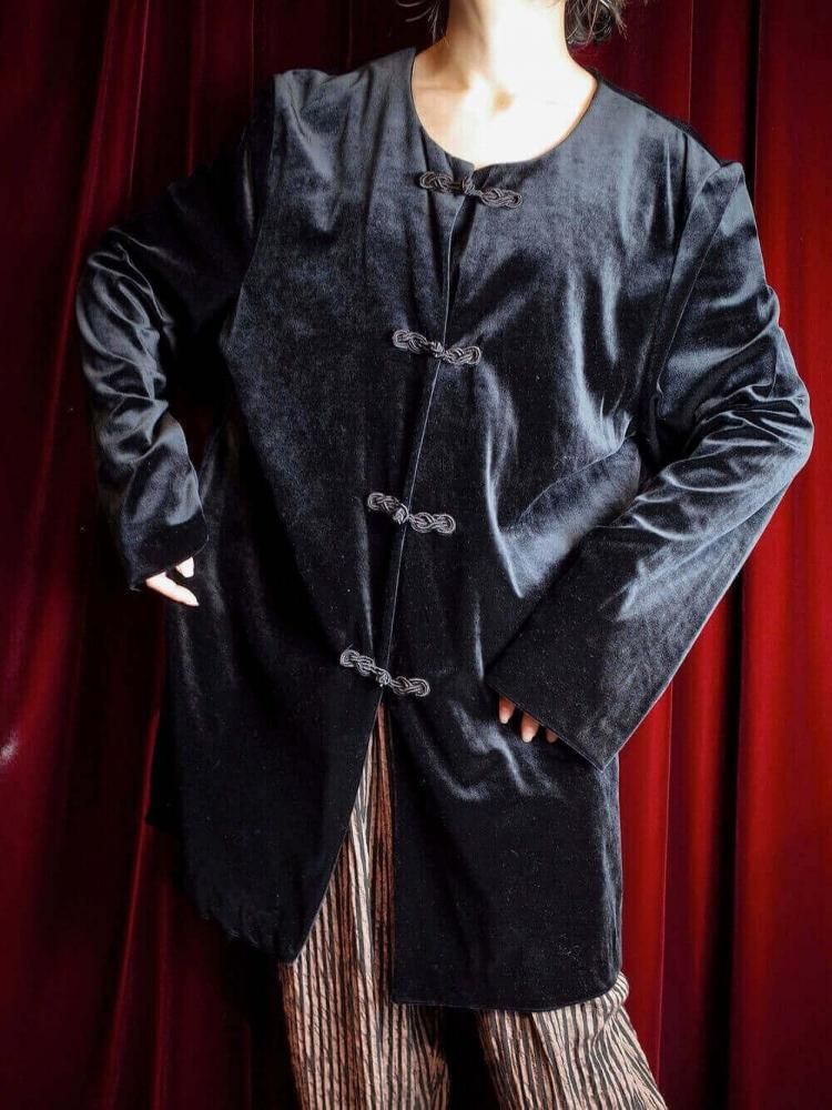 Black Velvet Collarless China Shirt
