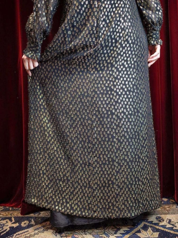 c.1970s Gold Dot Sheer Sleeves Dress