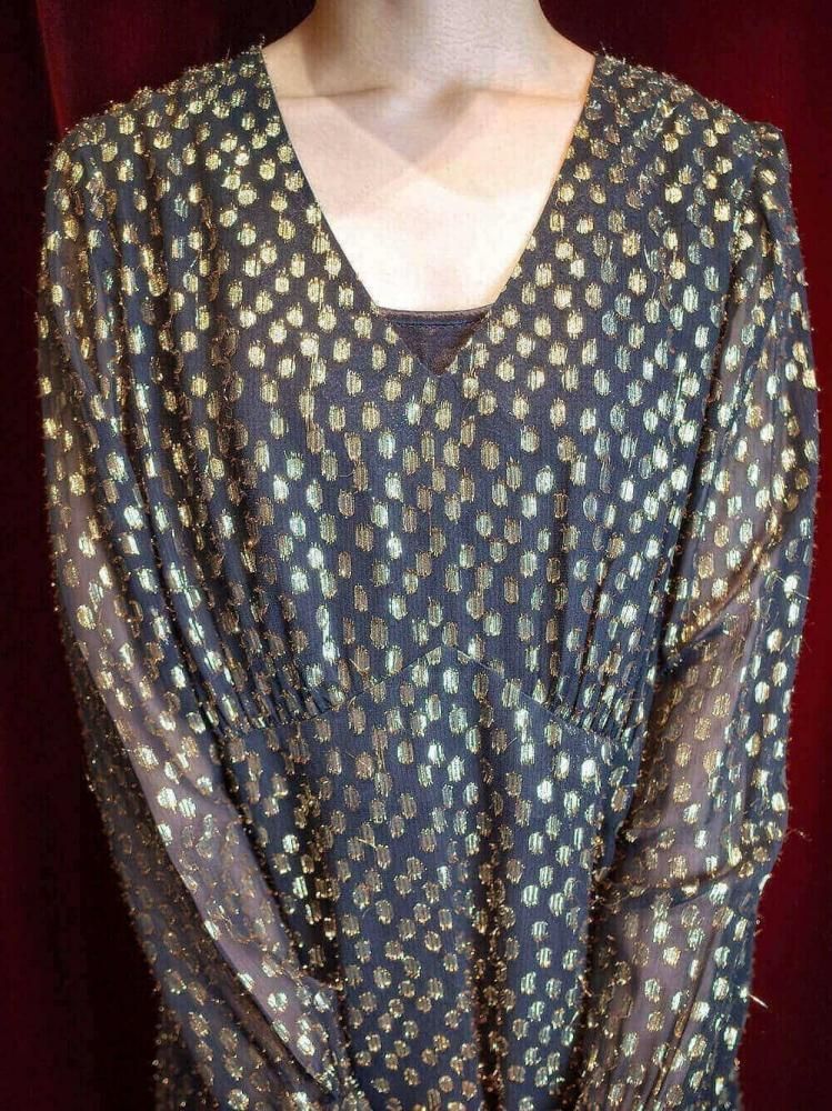 c.1970s Gold Dot Sheer Sleeves Dress