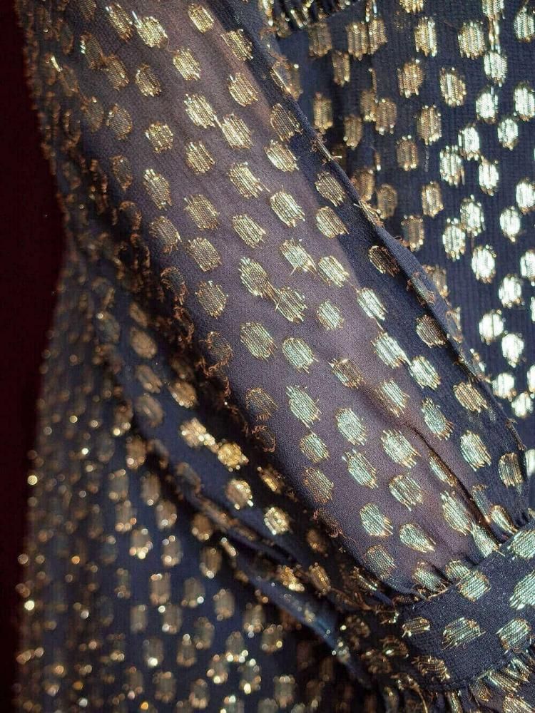 c.1970s Gold Dot Sheer Sleeves Dress